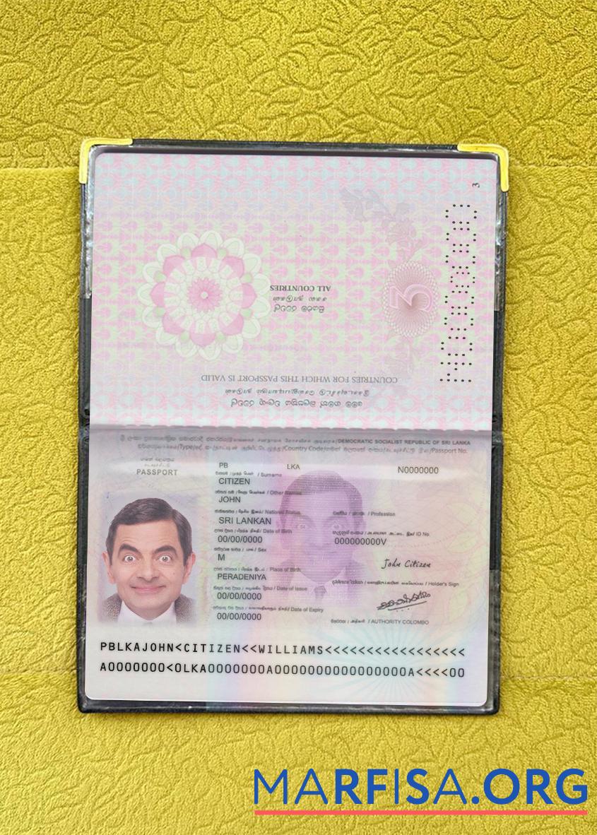 Blank Sri Lanka passport version 2 photolook download for verification